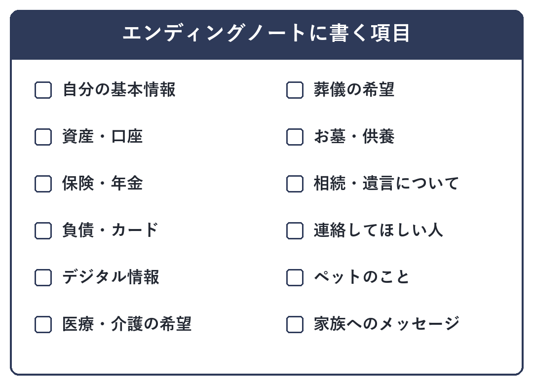 エンディングノートに書く項目のチェックリスト