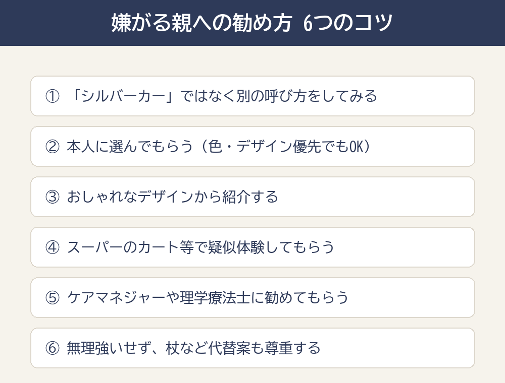 嫌がる親への勧め方6つのコツの図解